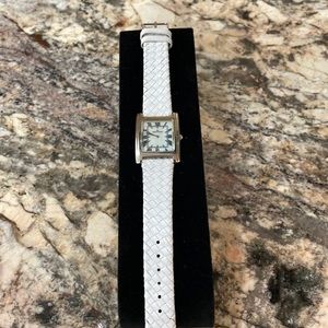 Anne Klein Silver Watch With White Braided Strap